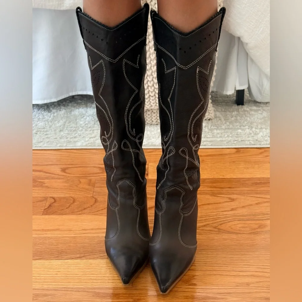 Aldo - Women’s Western Leather Heeled Boots with Stitch Detail - Picture 4 of 7